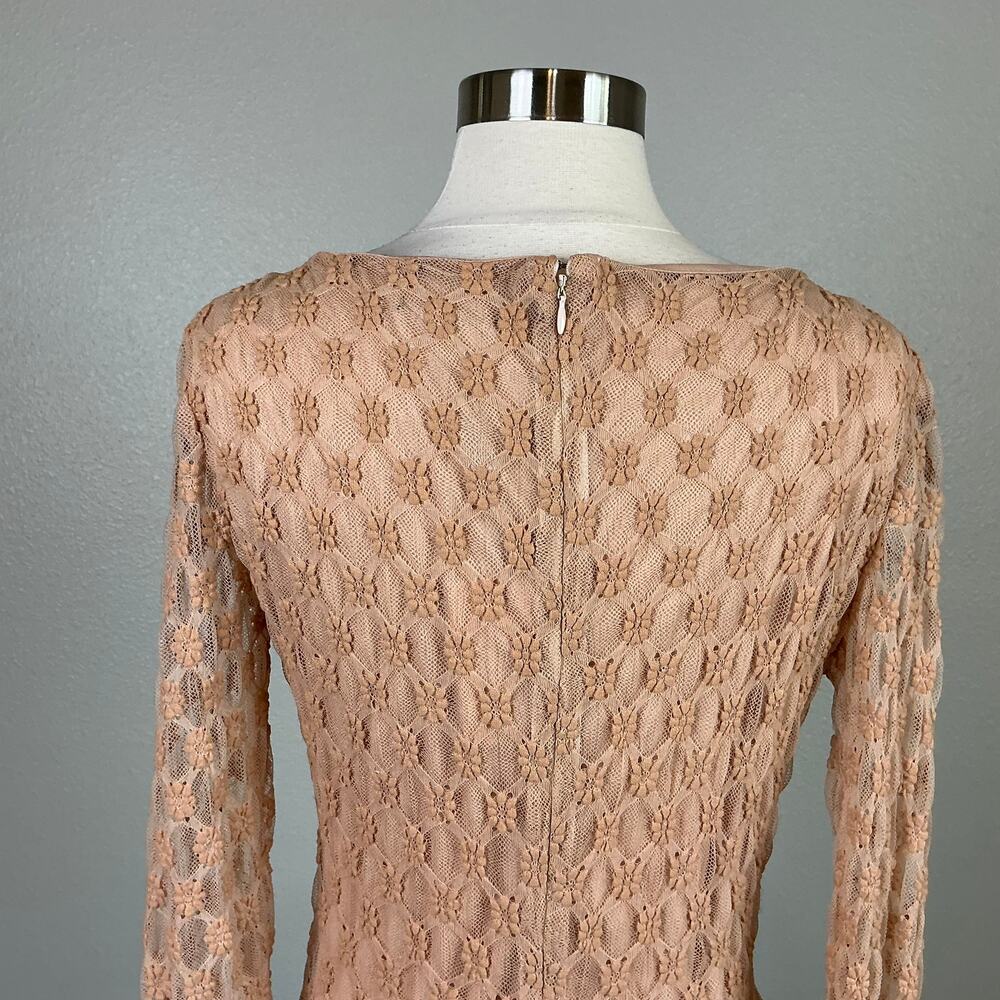 Bardot Beige Cocktail Dress Adoni Floral Lace Long Sleeve Midi Sheath Size 10 - Picture 9 of 13